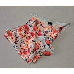 Honey Silk Scarf Womens 10x50 Blue Coral Floral Rose Rectangle Made in Japan